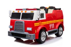 RIDE ON 2 SEATER FIRE TRUCK 911 12V EVA WHEELS TWIN LEATHER SEATS AND PARENTAL REMOTE CONTROL