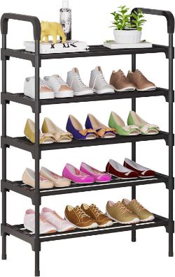 2X UDEAR SHOE RACK 5-TIER STANDING SHOE ORGANIZER BLACK, 15-18 PAIRS OF SHOES