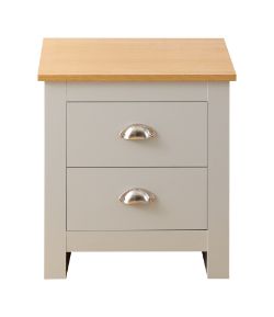 GREY WITH OAK TOP 2 DRAWER BEDSIDE CABINET / SIDE DRAWER