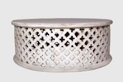 5 X MANGO WOOD FLORAL COFFEE TABLE - WHITE DISTRESSED - ND0019