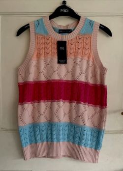 M&S COLORFUL KNITTED ROUND NECK JUMPER VEST SIZE M