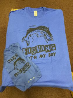X50 BABY AND DAD MATCHING TSHIRT/BABYGROW SET - GONE FISHING - RRP £600