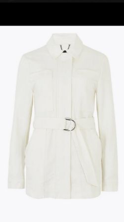 NEW M&S AUTOGRAPH CREAM UTLILITY COTTON DENIMBELTED JACKET COAT SZ UK 16