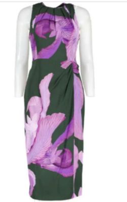 KAREN MILLEN GREEN AND PURPLE HALTER CUT DRESS SIZE 10 RRP£275