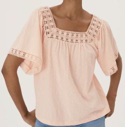 M&S COLLECTION SIZE 16 PURE COTTON EMBROIDERED SQUARE NECK TOP
