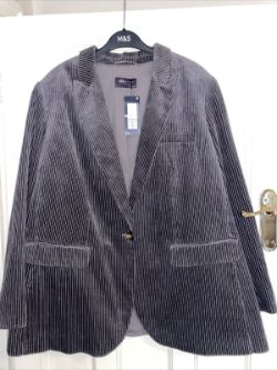 M&S COTTON GREY BLAZER SOE 22 BNWT CORDUROY