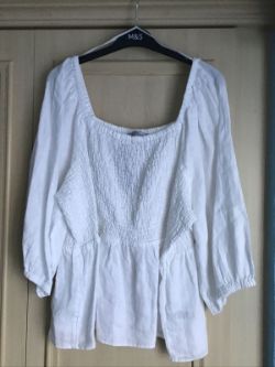 M&S LADIES BLOUSE PURE FLAX LINEN SIZE 22 WHITE B.N.W.T