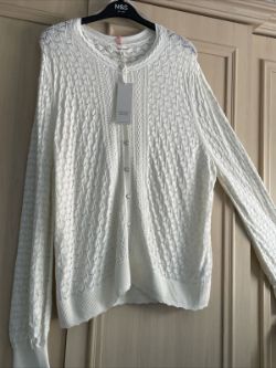 M&S PER UNA IVORY BUTTON UP PRETTY CARDIGAN DETAILED NEW WITH TAGS SZ 22