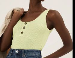 M&S BRIGHT RIBBED RELAXED KNITTED VEST WITH LINEN SIZE 12-14 B.N.W.T