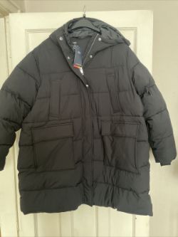 M&S QUILTED PUFFER THERMOWARMTH LONG JACKET WITH HOOD SIZE 24