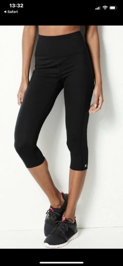M&S WOMENS GOODMOVE BLACK BLACKOUT CROPPED LEGGINGS SIZE 26
