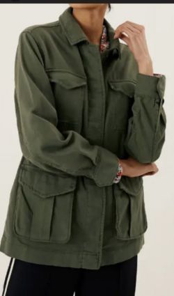 SIZE 24 M&S WOMEN'S COTTON BLEND WAISTED UTILITY JACKET. HUNTER GREEN. NEW.