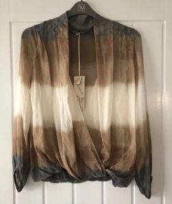 ITALIAN SILK MIX CROSS OVER BLOUSE WITH ATTACHED CAMI(2PART SET)