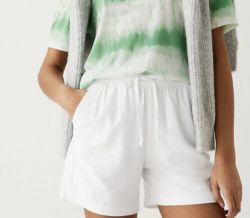 M&S SIZE 16 SOFT WHITE LINEN MIX WITH POCKETS PULL UP SHORTS BNWT