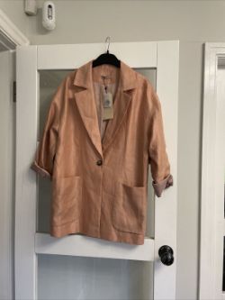 12 STOREEZ PINK LINEN BLAZER WITH POCKETS