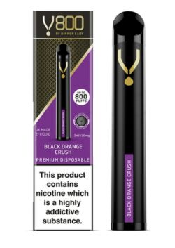 100 X BLACK ORANGE CRUSH V800 DINNER LADY DISPOSABLE VAPES - RRP £5.99 EACH