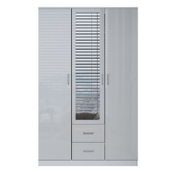 WHITE SOFT CLOSE 3 DOOR MIRRORED WARDROBE WITH 2 BUILT IN DRAWERS
