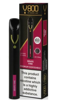 50 X GRAPE VINE V800 DINNER LADY DISPOSABLE VAPE - £5.99 EACH