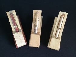 3 X PENS IN BEAUTIFUL FOLDING WOODEN DISPLAY CASES