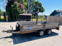IFOR WILLIAMS LM126G DOUBLE AXLE DROP SIDE TRAILER C/W CRANE