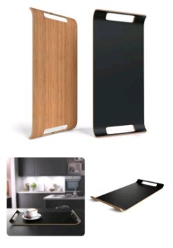10 X SERVING TRAYS WOOD BACK WITH BLACK SURFACE