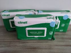3X CLINELL WIPES CW200 UNIVERSAL SANITISING ANTI-BACTERIAL X 200