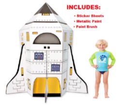 GIANT CARDBOARD PLAY HOUSE ROCKET (BUILD, COLOUR AND PLAY!)