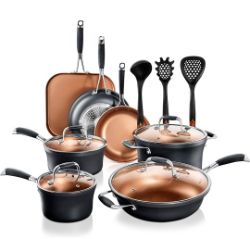 NEW NUTRICHEF STACKABLE 14-PIECE NONSTICK CERAMIC COOKWARE HEAT RESISTANT LACQUER KITCHEN WARE SET