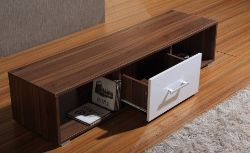 WHITE ON WALNUT - BRAND NEW BOXED TV STAND (TV11)