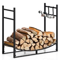 33” FIREPLACE LOG RACK WOOD STACKER STAND STORAGE ORGANIZER W/ KINDLING HOLDERS