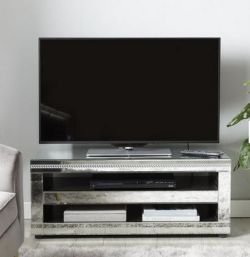 A BRAND NEW BOXED ORIAN ALL MIRRORED TV STAND