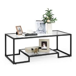 2-TIER COFFEE TABLE WITH TEMPERED GLASS