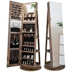 NEW JEWELLERY FULL LENGTH MIRRORED CABINET WITH LED - 360° ROTATING