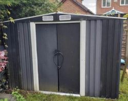 RRP £499.00 - 10FT X 8FT DARK GREY TRENTVALE METAL APEX GARDEN YARD SHED - NO VAT.