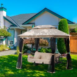 LUXURY 3 SEATER HAMMOCK SWING CHAIR IN GAZEBO BEIGE