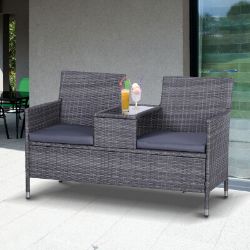 RATTAN DUO LOVE SEAT TABLE AND 2 SEATS - GREY