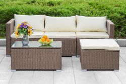 1 X NEW MODULAR 4-SEATER RATTAN GARDEN SOFA SET - BROWN