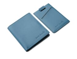 100 X BLUE LEATHER RFID BLOCKING BI-FOLD WALLET & SLIM CARD HOLDER WALLET SET