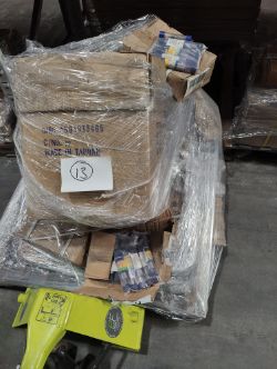 PALLET CONTAINING DRILL BITS AND PIPE BENDER PARTS