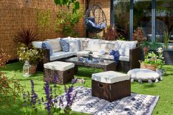 JOBLOT OF 5 X 8-SEATER GUNNERSBURY RATTAN CORNER SOFA SET - BROWN