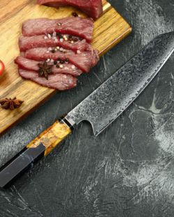 5 X BLACK 8 INCH DAMASCUS STEEL KNIVES WITH SHEATHS