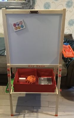 A BRAND NEW BOXED DRY BOARD AND CHALK BOARD EASEL WITH EXTRAS