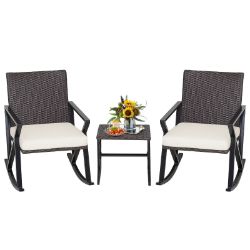 3PCS OUTDOOR RATTAN ROCKING CHAIR & SIDE TABLE SET