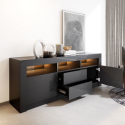 FITYOU® BLACK HIGH GLOSS LED TV STAND UP TO 65