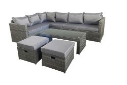 8-SEATER GUNNERSBURY RATTAN CORNER SOFA SET (GREY) - BRAND NEW