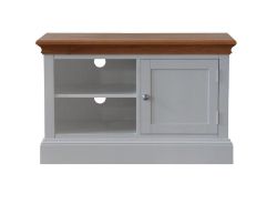 BRAND NEW BOXED DESIGNER SMALL TV UNIT PAINTED WITH OAK TOP