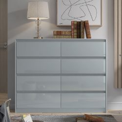 HARMIN GREY HIGH GLOSS 8 DRAWER CHEST WITHOUT HANDLES