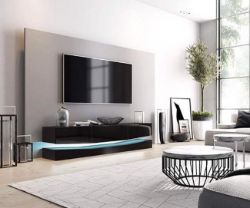 BLACK LED FLOATING TV STAND WITH HIGH GLOSS FRONTS