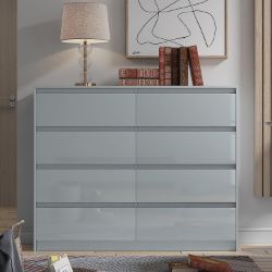 HARMIN WHITE HIGH GLOSS 8 DRAWER CHEST WITHOUT HANDLES