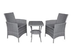 2-SEATER RATTAN BISTRO GARDEN FURNITURE SET - GREY